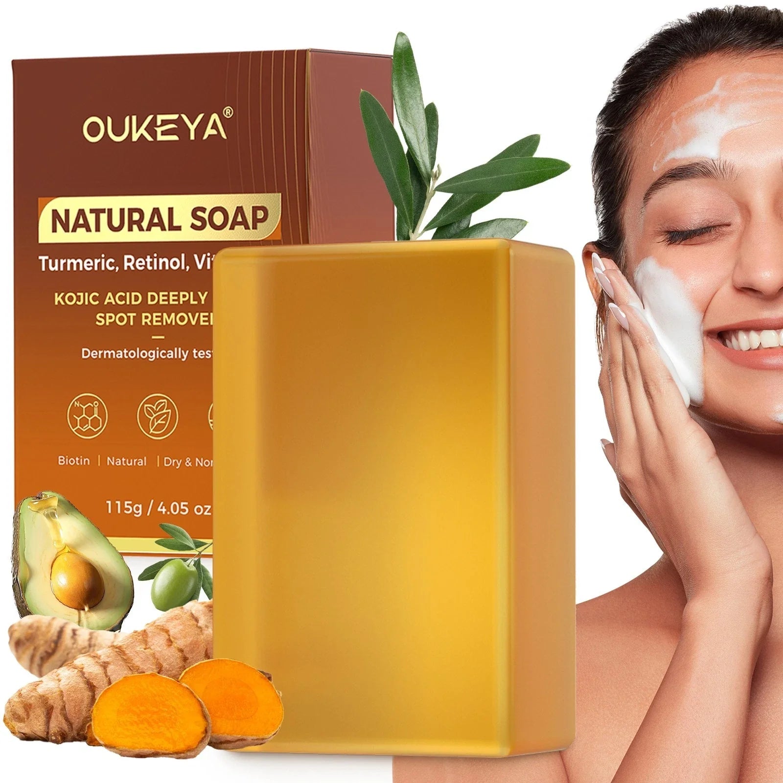 Turmeric Soap Bar For Dark Spot Remover with Retinol,Vitamin C,Kojic Acid