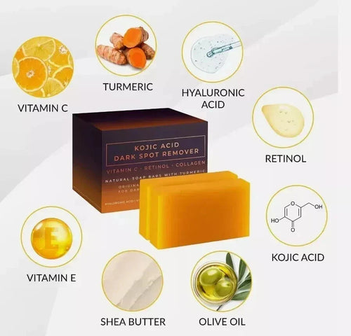 2 Pack Kojic Acid Dark Spot Remover Soap Bars with Vitamin C, Retinol, Collagen