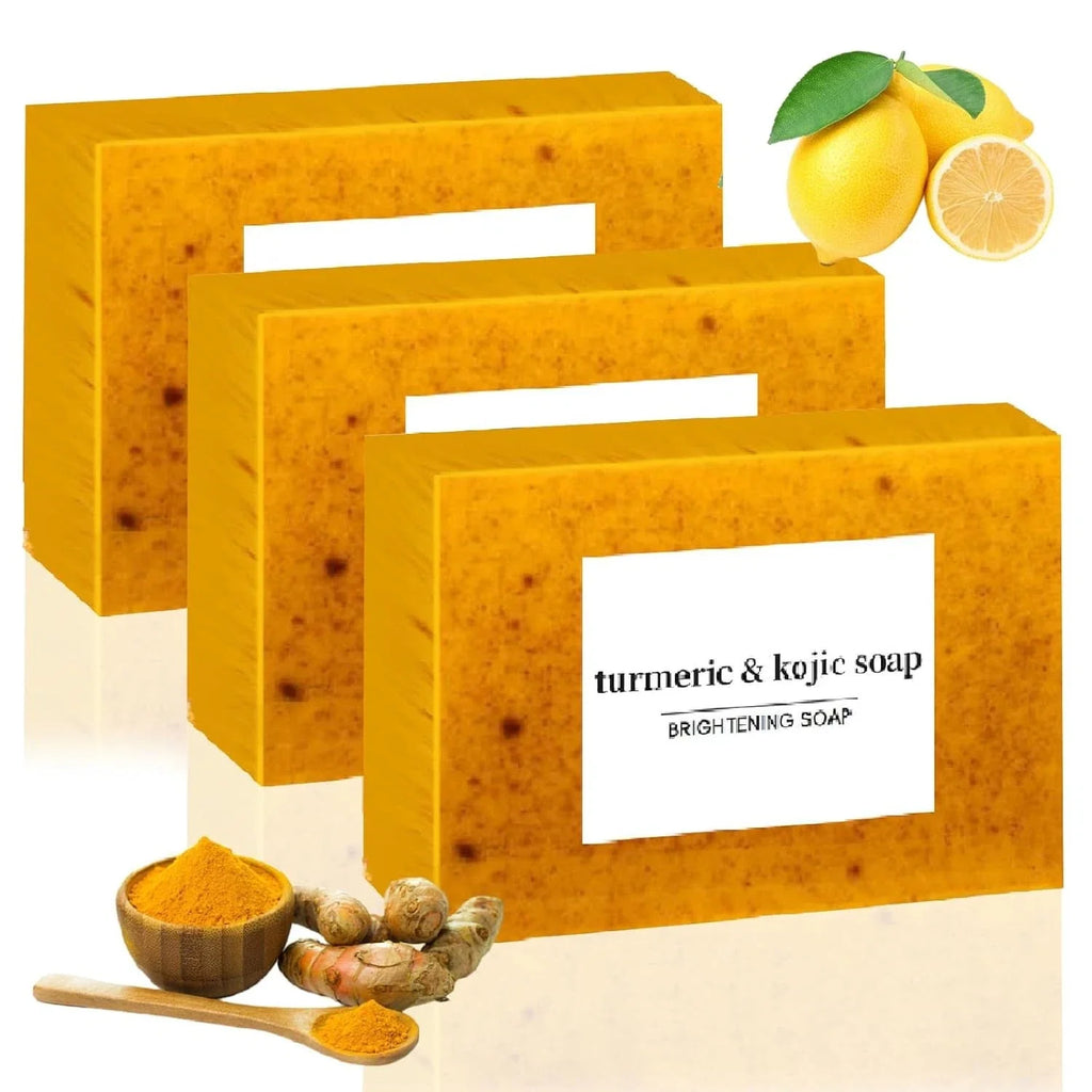 3-Pack Turmeric Glow Soap Bar - Lemon & Kojic Acid, Removing Dark Spots