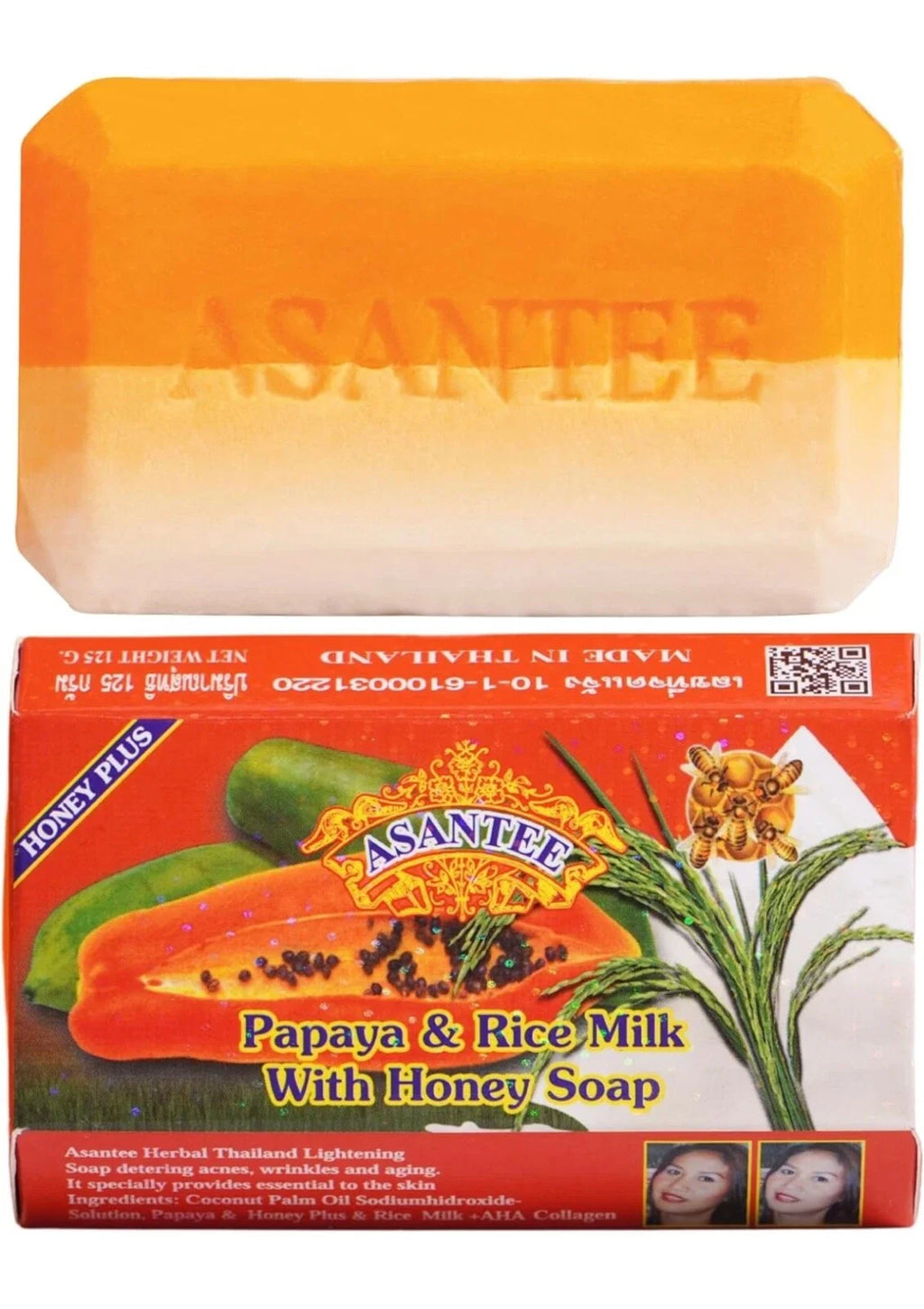 ASANTEE Papaya & Rice Milk with Honey Cleansing Soap