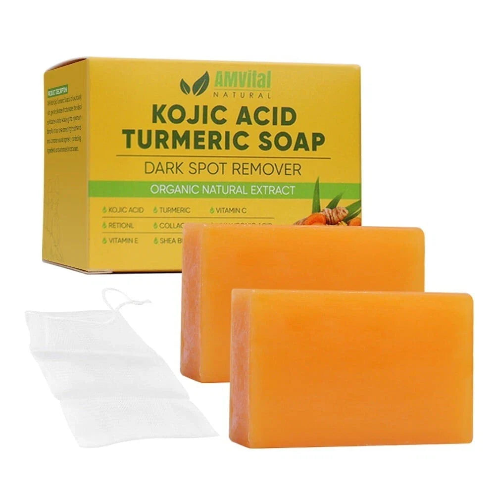 Kojic Acid & Turmeric Soap For Dark Spot w/ Hyaluronic Acid, Vit C&E 2-P