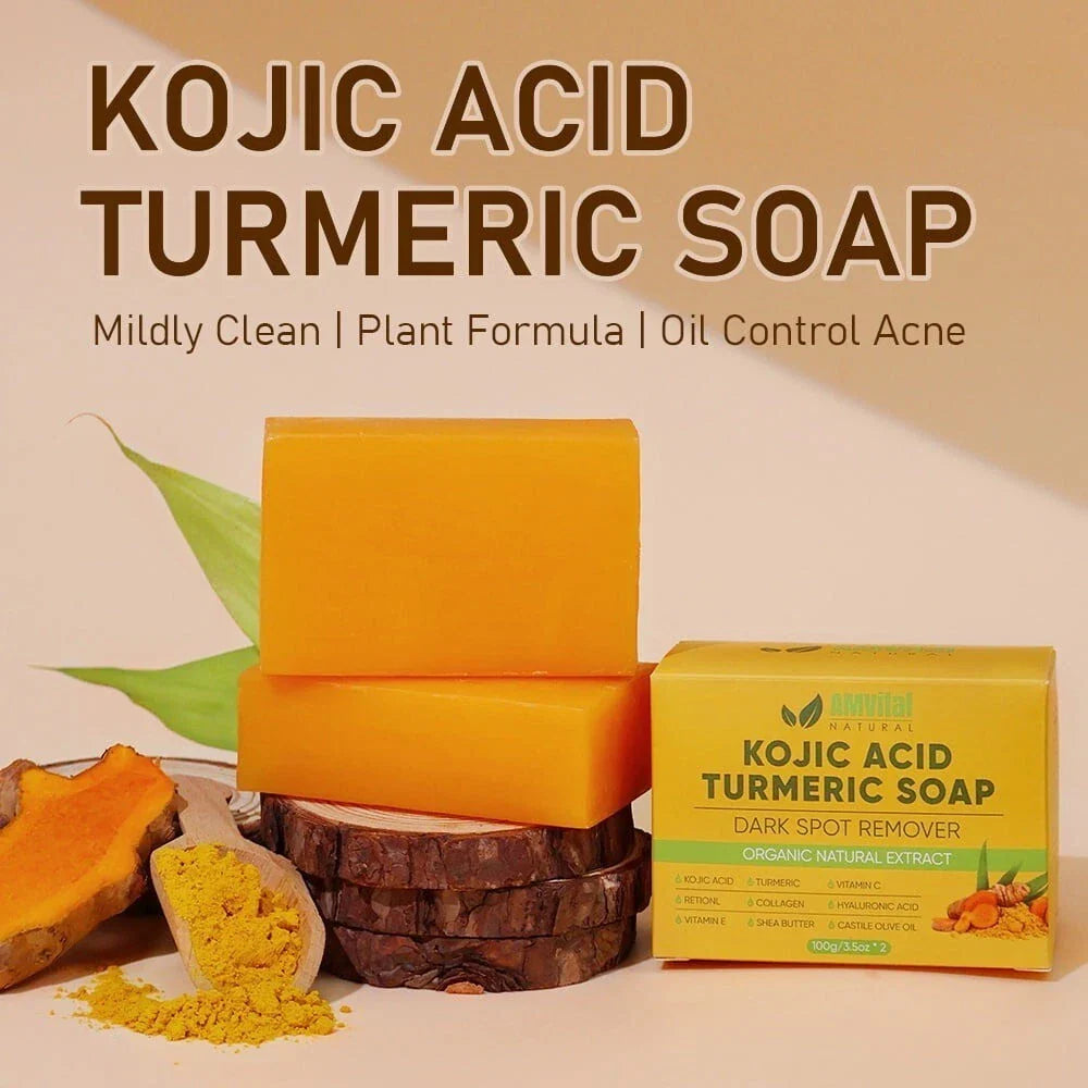 Kojic Acid & Turmeric Soap For Dark Spot w/ Hyaluronic Acid, Vit C&E 2-P